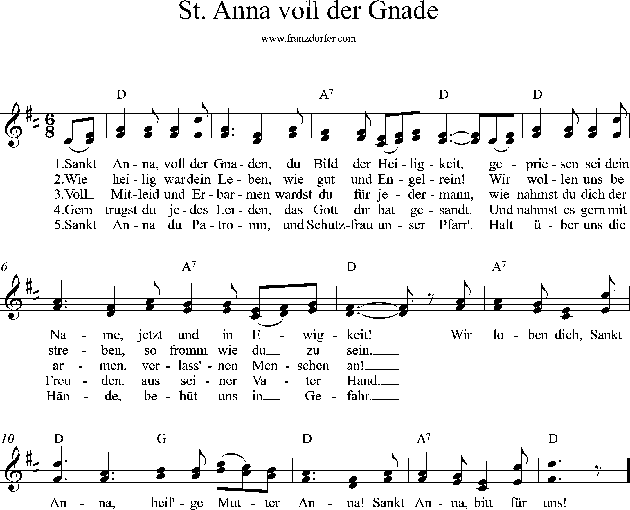 noten , - St. Anna Lied